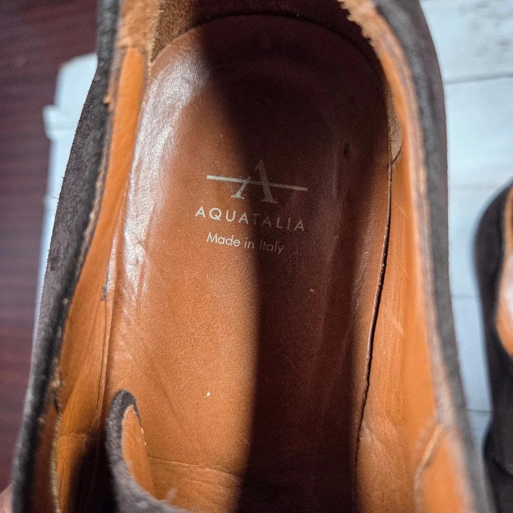 Aquatalia Suede Derby Dress Shoes Italian Brown Mens Size 10.5 Lace Up Round Toe